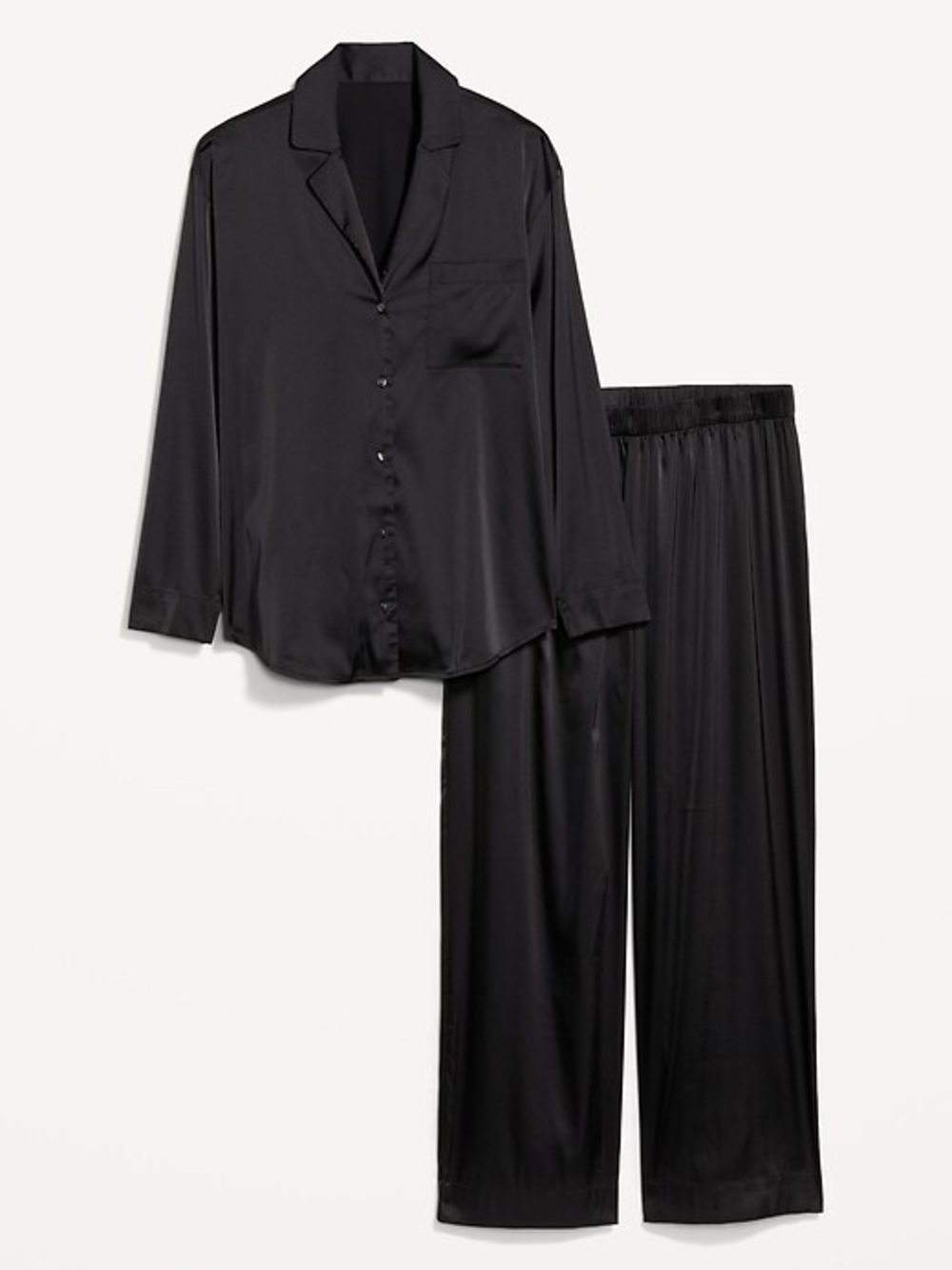 Old Navy Black Satin Button-Up Pajama Set Size Small
